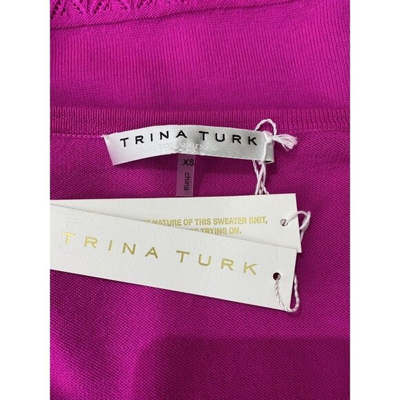 Trina Turk  Womens Merino Wool Pointelle Fringe-Trim Sweater‎ Pink SZ XS - Picture 4 of 7